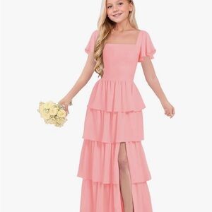 Girls Pink Tiered Ruffle Dress